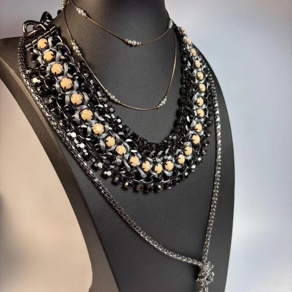 Goth Glam Necklace Lot Maximalist Extra‎ Long Beaded Tassel
